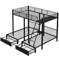 POSCHODOVÁ posteľ 140/200 a 2x 90/200 cm čierna rozložiteľná s úložnými zásuvkami z kovu - čierna, kov (140/200cm) - OKWISH