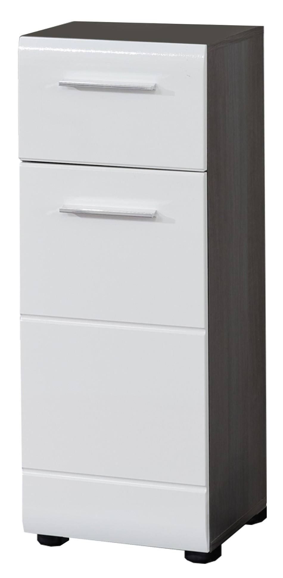 UNTERSCHRANK weiß Hochglanz, grau Rauchsilber, Badschrank 30 cm, Türanschlag wechselbar - Weiß Hochglanz/Silberfarben, Holzwerkstoff/Kunststoff (30/80/31cm) - Top.Furn