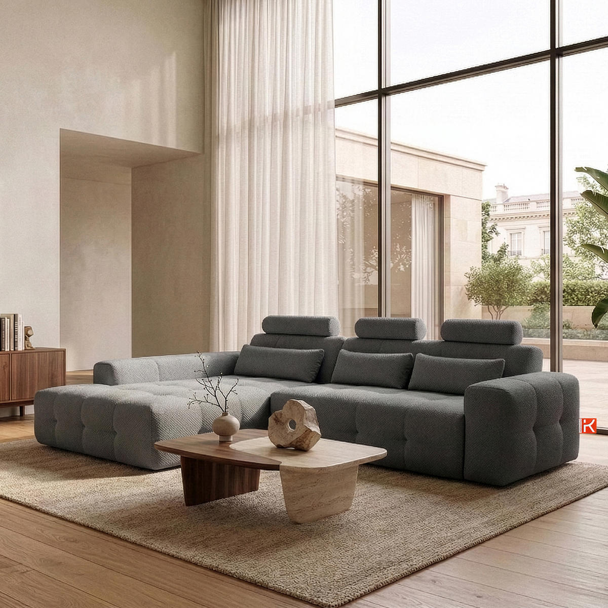 ECKSOFA LINKS ALIGRA, Grau - Grau, Holz/Holzwerkstoff (290/191cm) - KONSIMO®