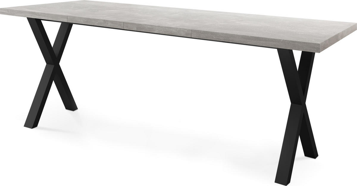 ESSTISCH Blake rechteckig ausziehbar, Grauer Beton 140-240/80/76 cm - Hellgrau/Schwarz, Holzwerkstoff/Metall (140/80/76cm) - WFL GROUP