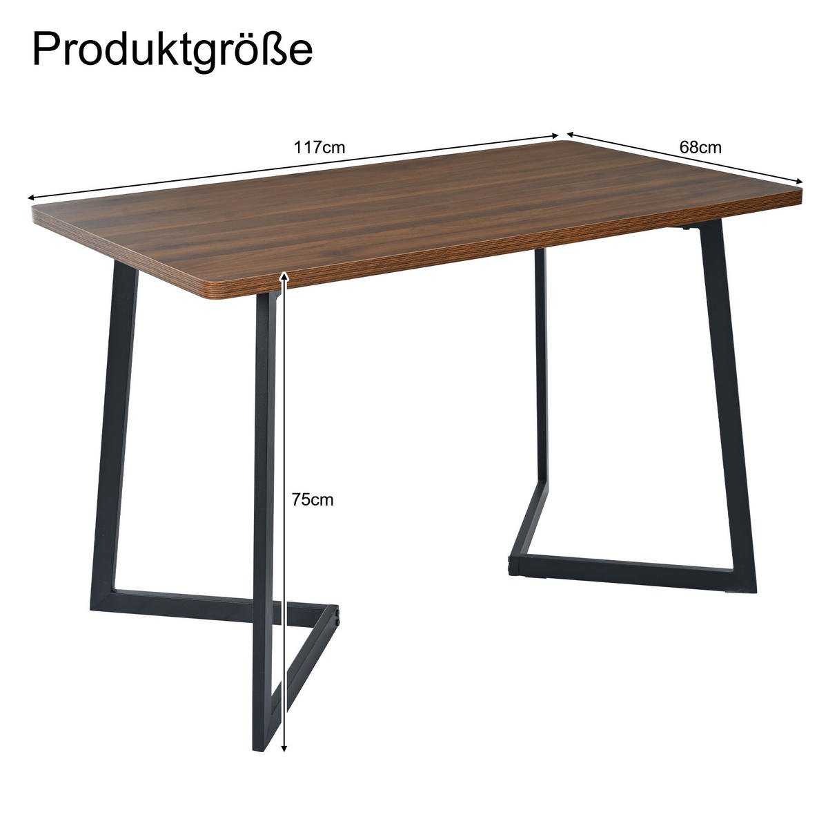 ESSTISCH, MDF in Holzoptik mit Metallgestell, 117/68/75 cm, Walnuss/Schwarz - Walnussfarben, Holzwerkstoff (117/68/75cm) - Redom