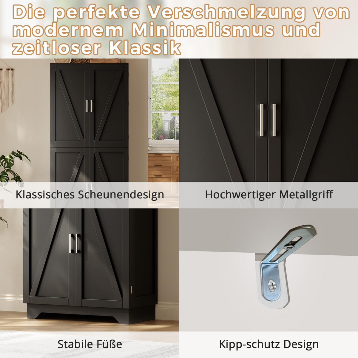 HIGHBOARD DE-38731 80/40/180 cm 4 Scheunentor-Türen und Weinregal Schwarz - Schwarz, Holzwerkstoff (80/180/40cm) - ComfortXL