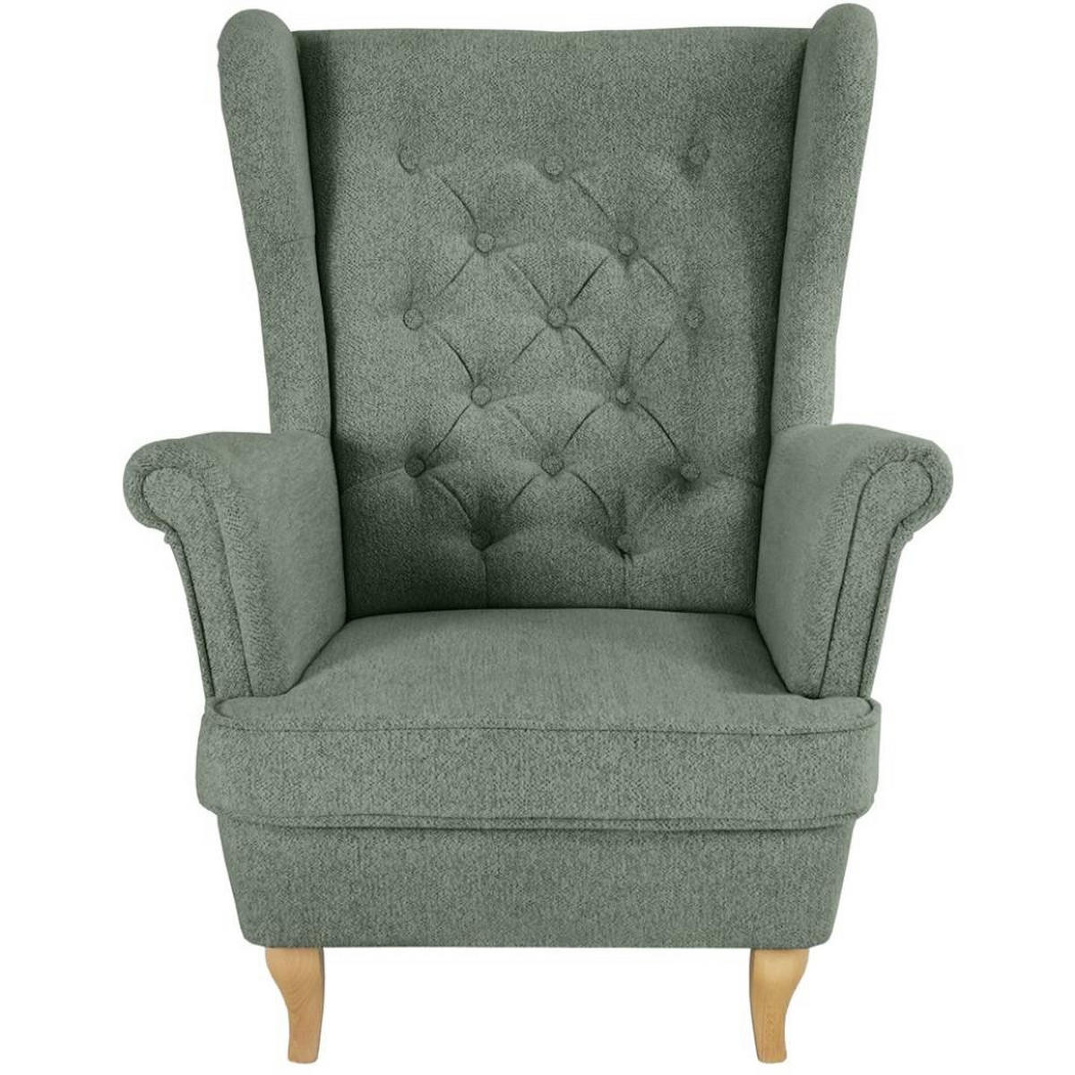 CHESTERFIELD-SESSEL Falco grün mit Buche Holzbeinen - Grün, Holz/Textil (82/102/92cm) - Beautysofa