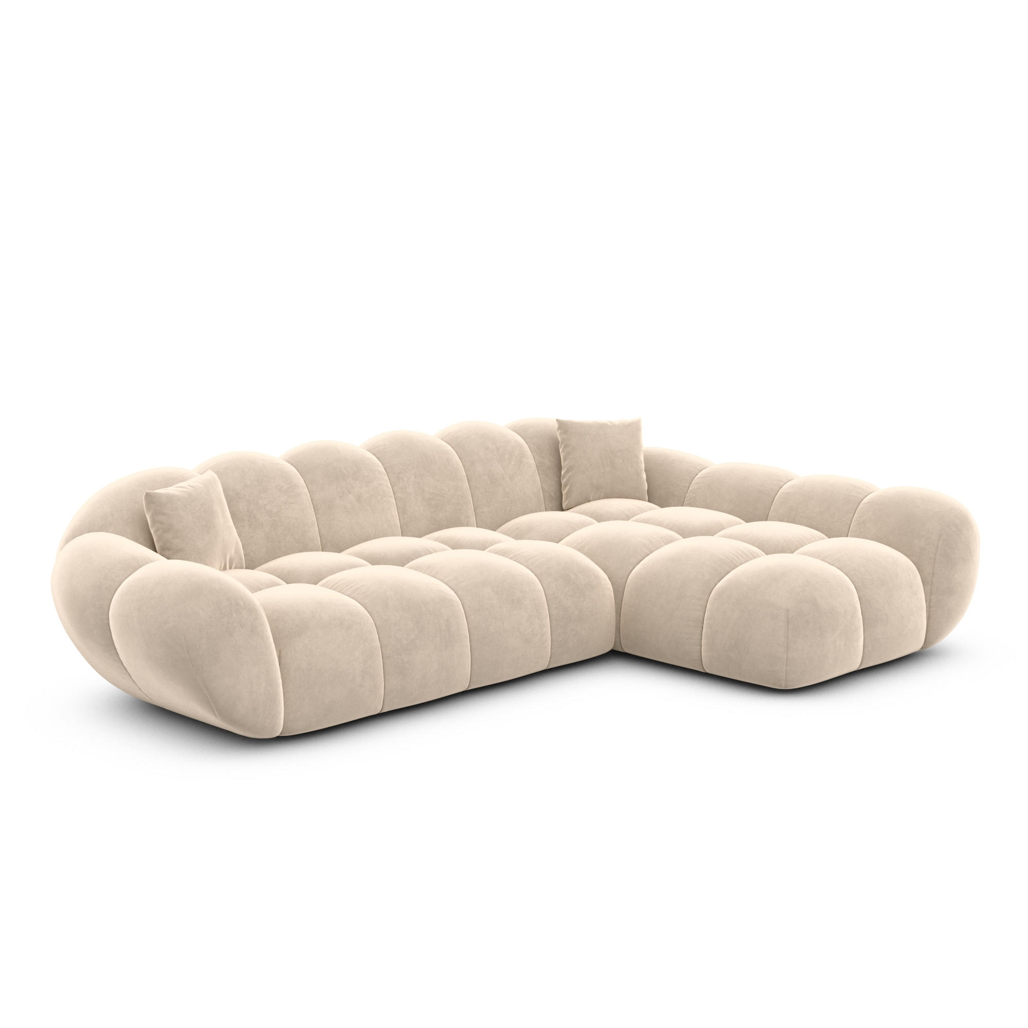 ECKSOFA Liva Creme Samtstoff L-Form Rechts - Creme, Textil (160/265cm) - VAROYAL