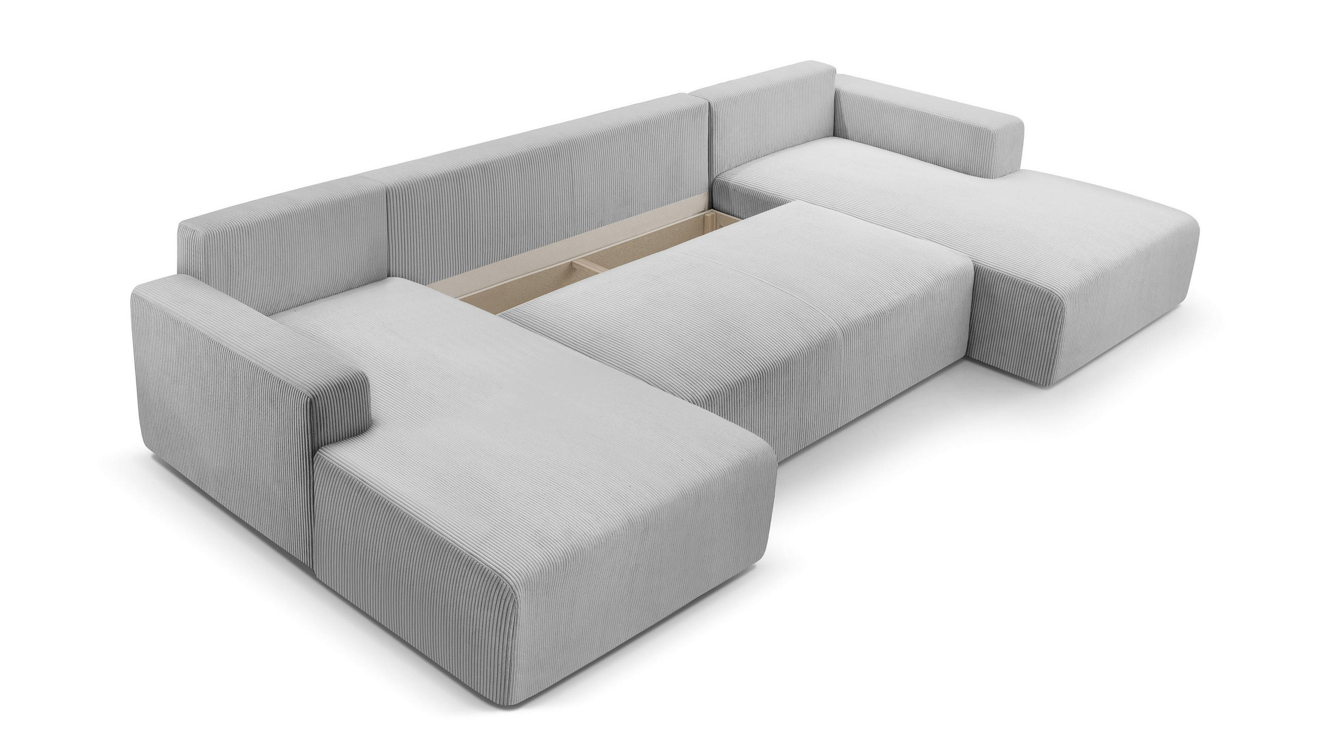 WOHNLANDSCHAFT Catea Hellgrau 364/145/85 cm mit Schlaffunktion - Hellgrau/Schwarz, Kunststoff/Textil (364/84/145cm) - AX Living