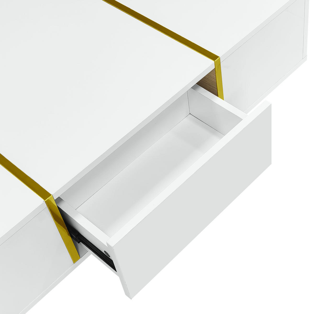 TV-SCHRANK- und Couchtisch-Set aus MDF 170x35x46 / 100x60x41,5 cm Weiß Hochglanz mit Soft-Close und Stauraum - Weiß, Holzwerkstoff (170/46/35cm) - Modfu