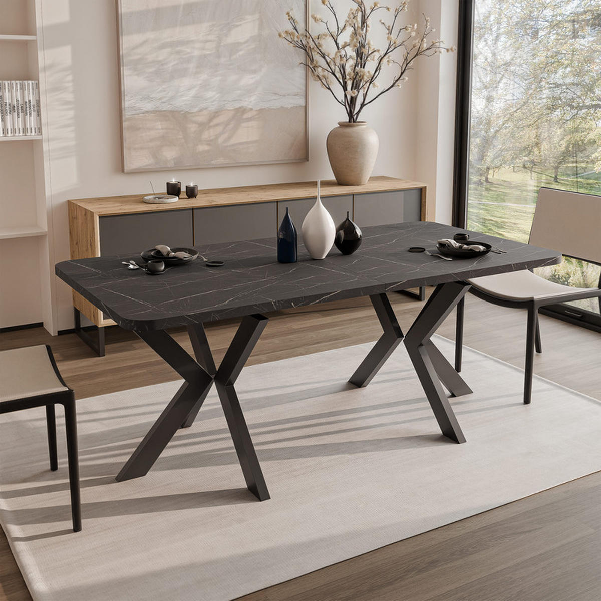 AUSZIEHTISCH DANTON 200/100/76 cm, Schwarz / Grigia Pietra (Steingrau) - Schwarz/Grau, Holzwerkstoff/Metall (100/200/76cm) - Idohome