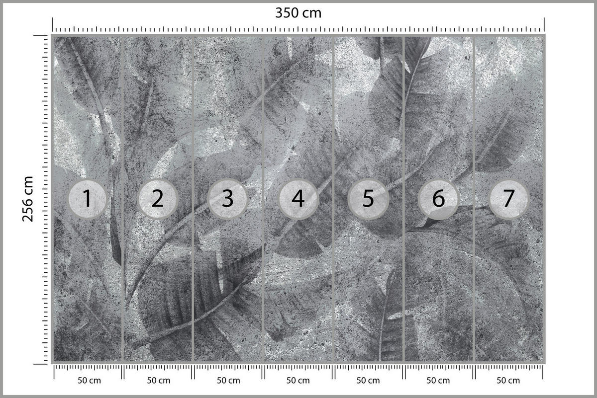 FOTOTAPETE Blätter auf Beton Abstraktion Vintage 350x256 - Grau, Papier (350/256cm) - Muralo