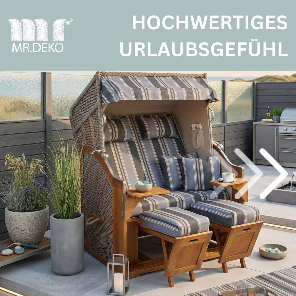 STRANDKORB Schleswig Pinie 2-Sitzer - Pastellblau/Braun, Holz (120/160/80cm) - Mr. Deko
