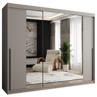 SCHIEBETÜRENSCHRANK mit Spiegel 250 cm Breite Kaschmir mit schwarzem Griff - Kaschmir/Schwarz, Holzwerkstoff (250/200/62cm) - Home Collective