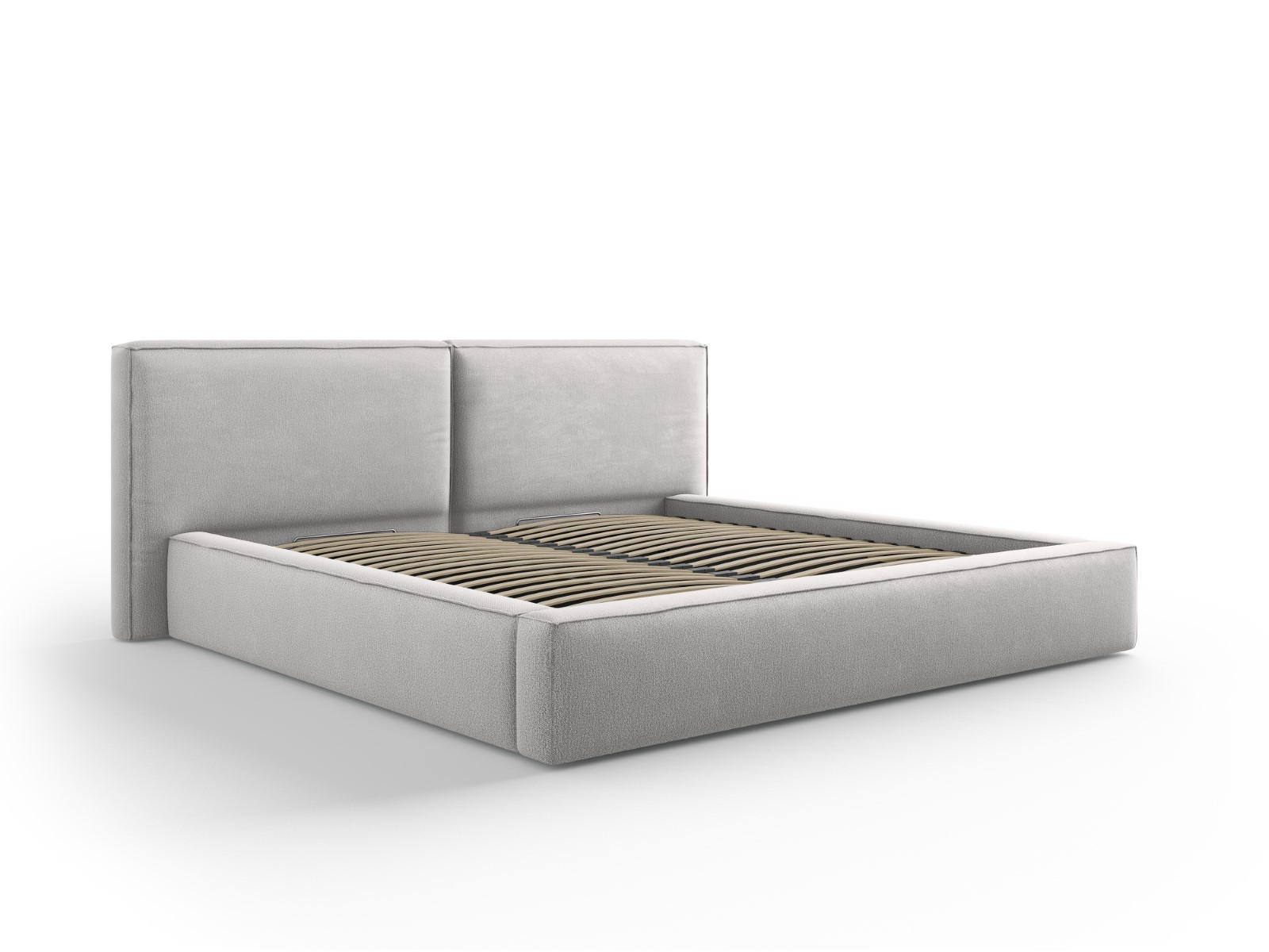 BETT mit Bettkasten und Kopfteil Jodie aus strukturiertem Stoff hellgrau 200x200cm - Hellgrau, Textil (200/200cm) - Micadoni