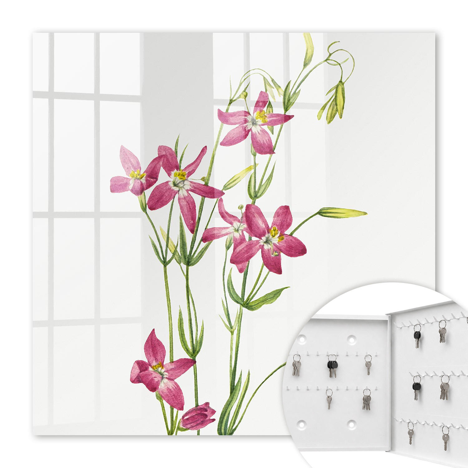 SCHLÜSSELBOX Weiß 30x30 cm – Türöffnung nach rechts - Rosa Blüten - Pink, Metall (30/30/5cm) - TULUP