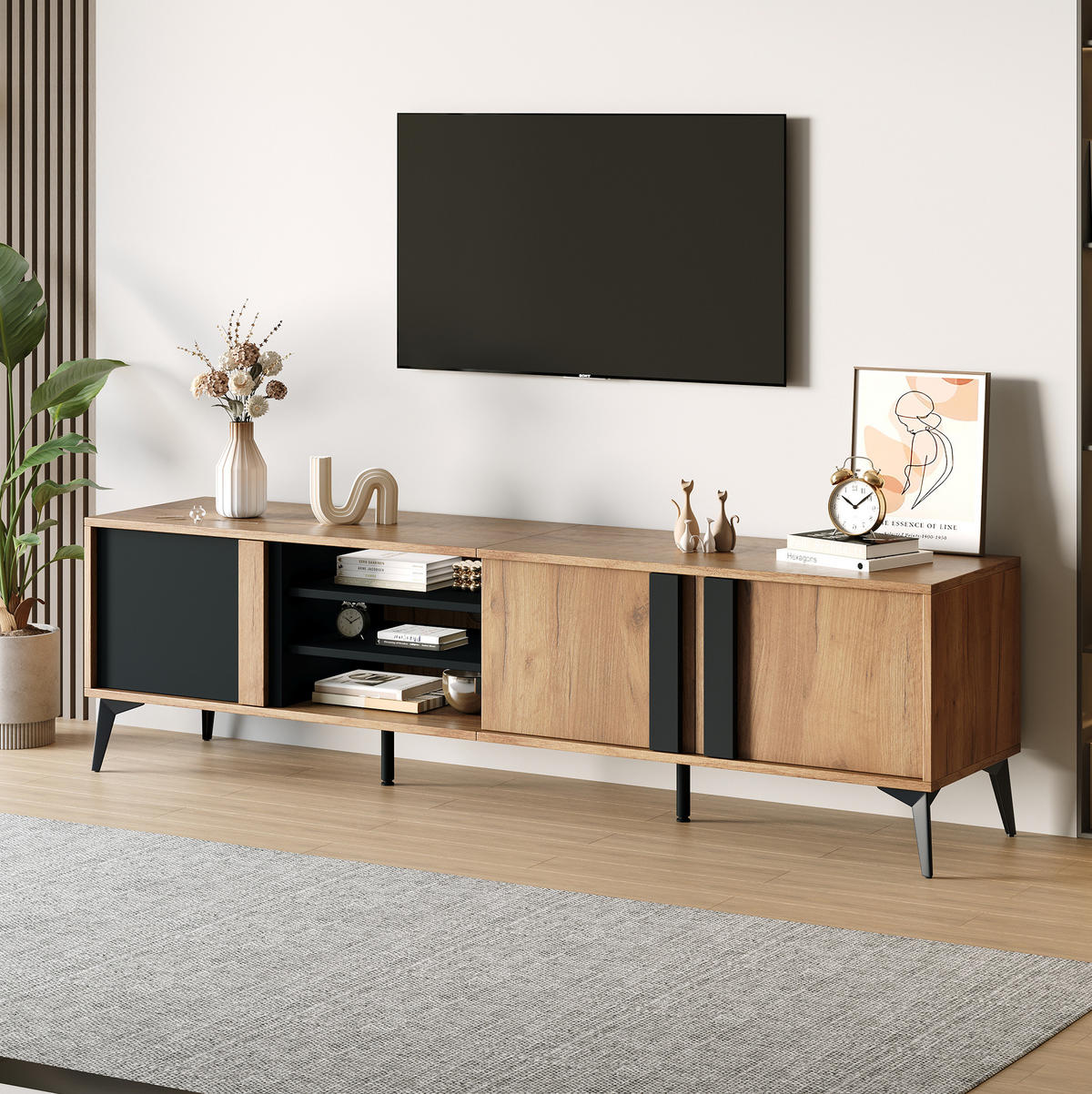 TV-ELEMENT mit 3 Türen 180 x 40 x 50 cm Brown/Black - Braun, Holzwerkstoff (40/50/180cm) - Beauniv