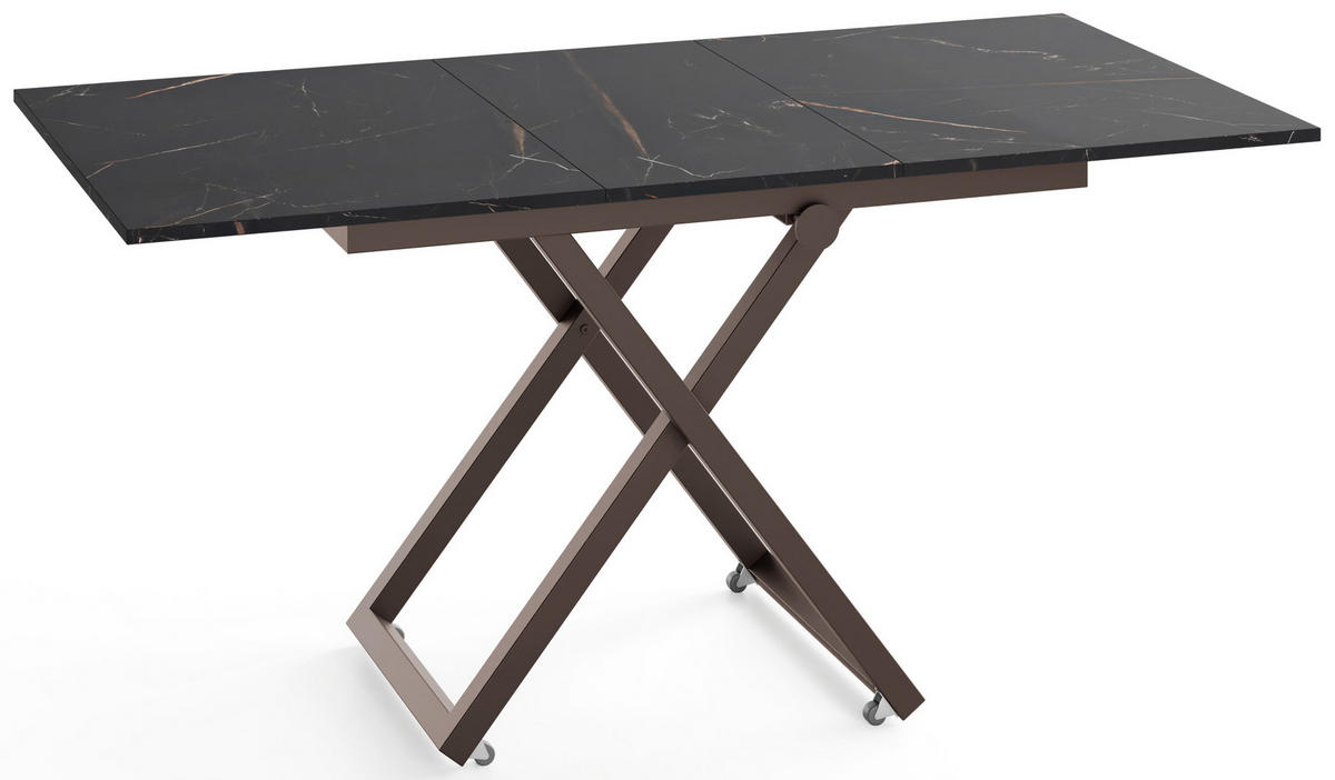 COUCHTISCH Axen höhenverstellbar ausziehbar, Schwarz Marmor Kupfer 120-160/80/38-75 cm - Braun/Kupferfarben, Holzwerkstoff/Metall (80/160/75cm) - WFL GROUP