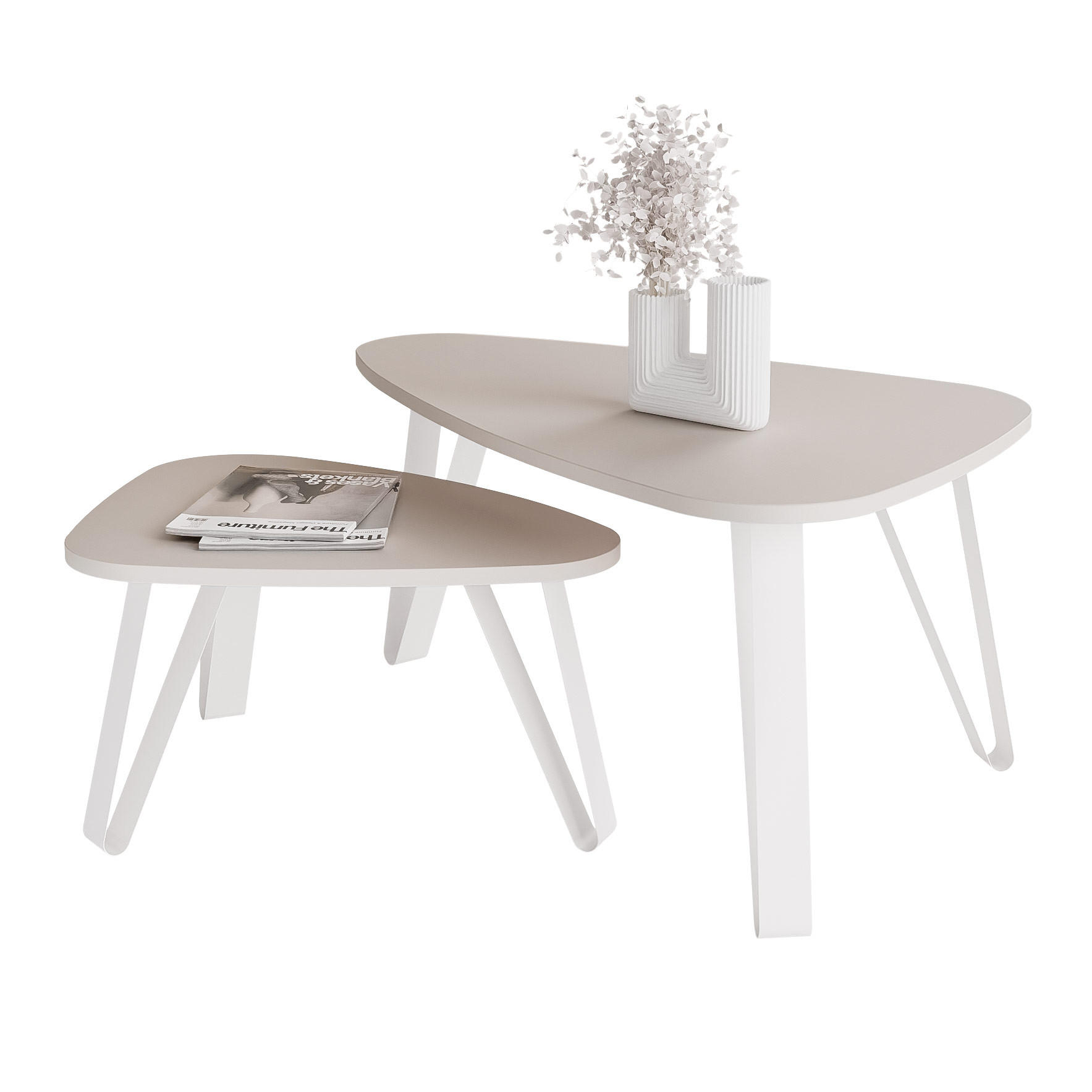 SATZTISCH NOA Stahlgestell, Freiform, Weiß / Kaschmir - Kaschmir/Weiß, Holzwerkstoff/Metall (94/60/42cm) - Idohome
