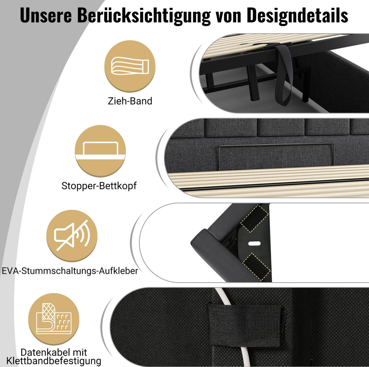 POLSTERBETT aus Leinen 160x200 cm Grau mit Bettkasten, LED-Beleuchtung und USB-C-Anschluss - Grau, Textil (160/200cm) - IVMEU
