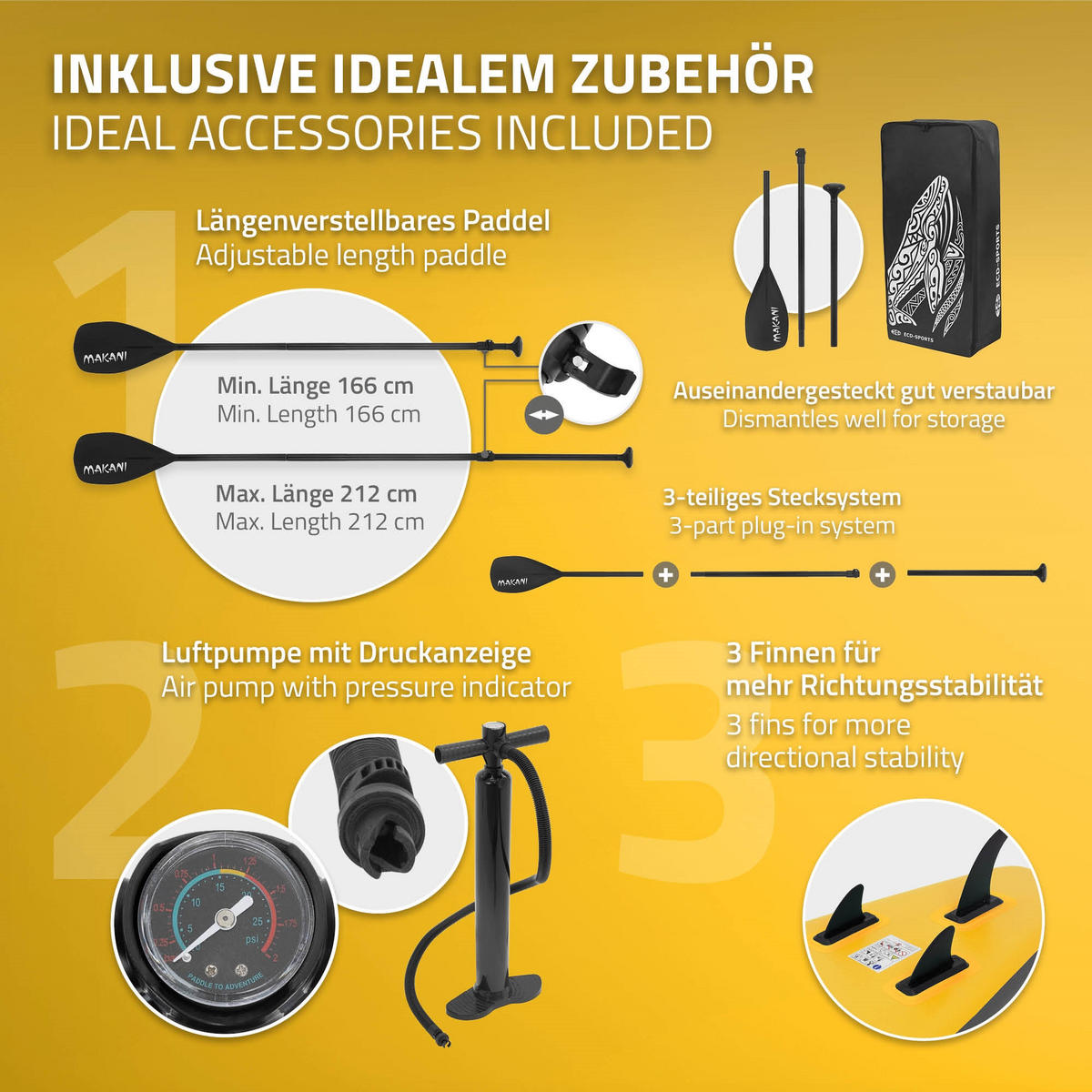 STAND UP PADDLE BOARD Makani Gelb - Gelb, Kunststoff (320/80/15cm) - ECD-Germany