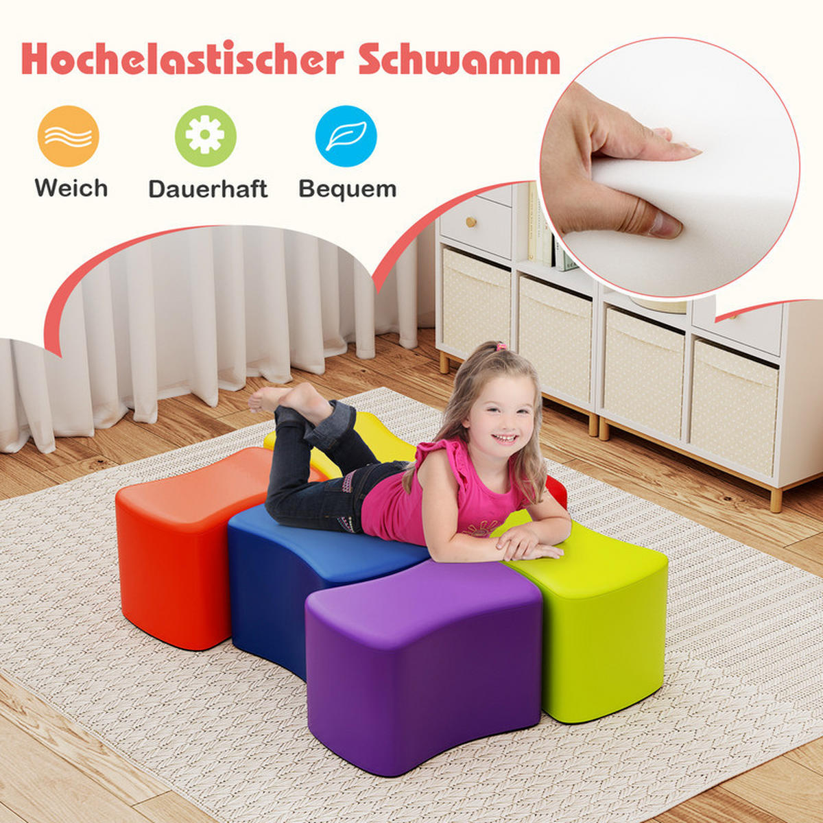 KINDERSITZ Schmetterlingsform bunt(6er-Set) - Multicolor, Leder (37/25/25cm) - COSTWAY
