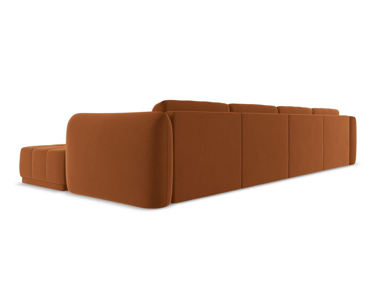 WOHNLANDSCHAFT Samt Stoff Orange - Terra cotta/Schwarz, Kunststoff/Textil (370/74/170cm) - Makamii