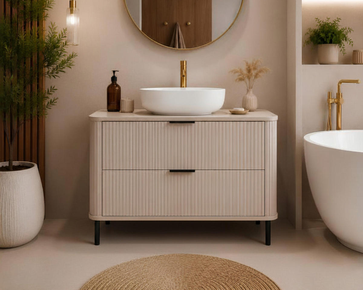 BADEZIMMERSCHRANK : Farbe Kaschmir, Griff schwarz, Füße schwarz, 100 x 41,5 x 66,7 cm - Kaschmir/Schwarz, Holzwerkstoff (100/66.7/41.5cm) - 3XE LIVING