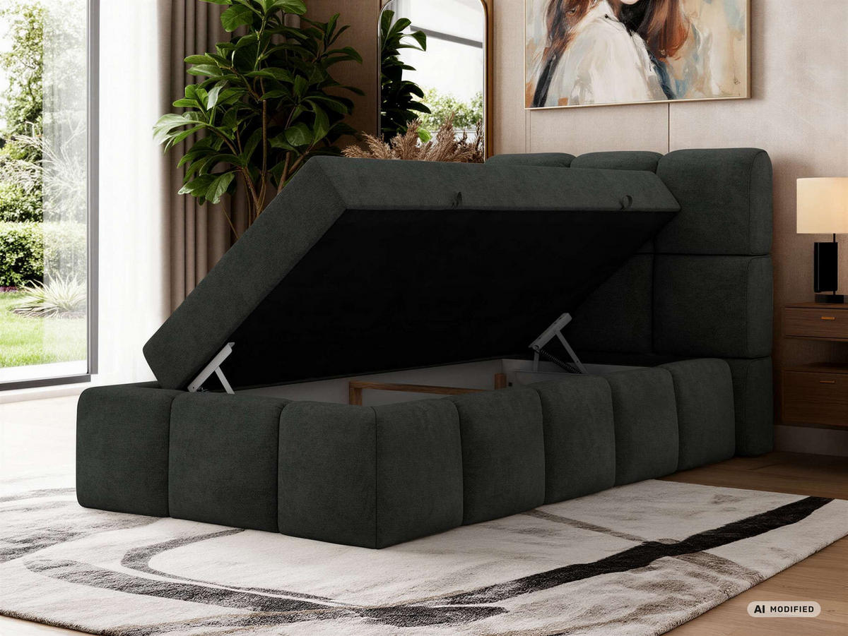 BOXBETT NIRA 90/200 - Dunkelgrau Stukture - Topper Visco - H3 - Dunkelgrau/Schwarz, Kunststoff/Textil (200/90cm) - MKS
