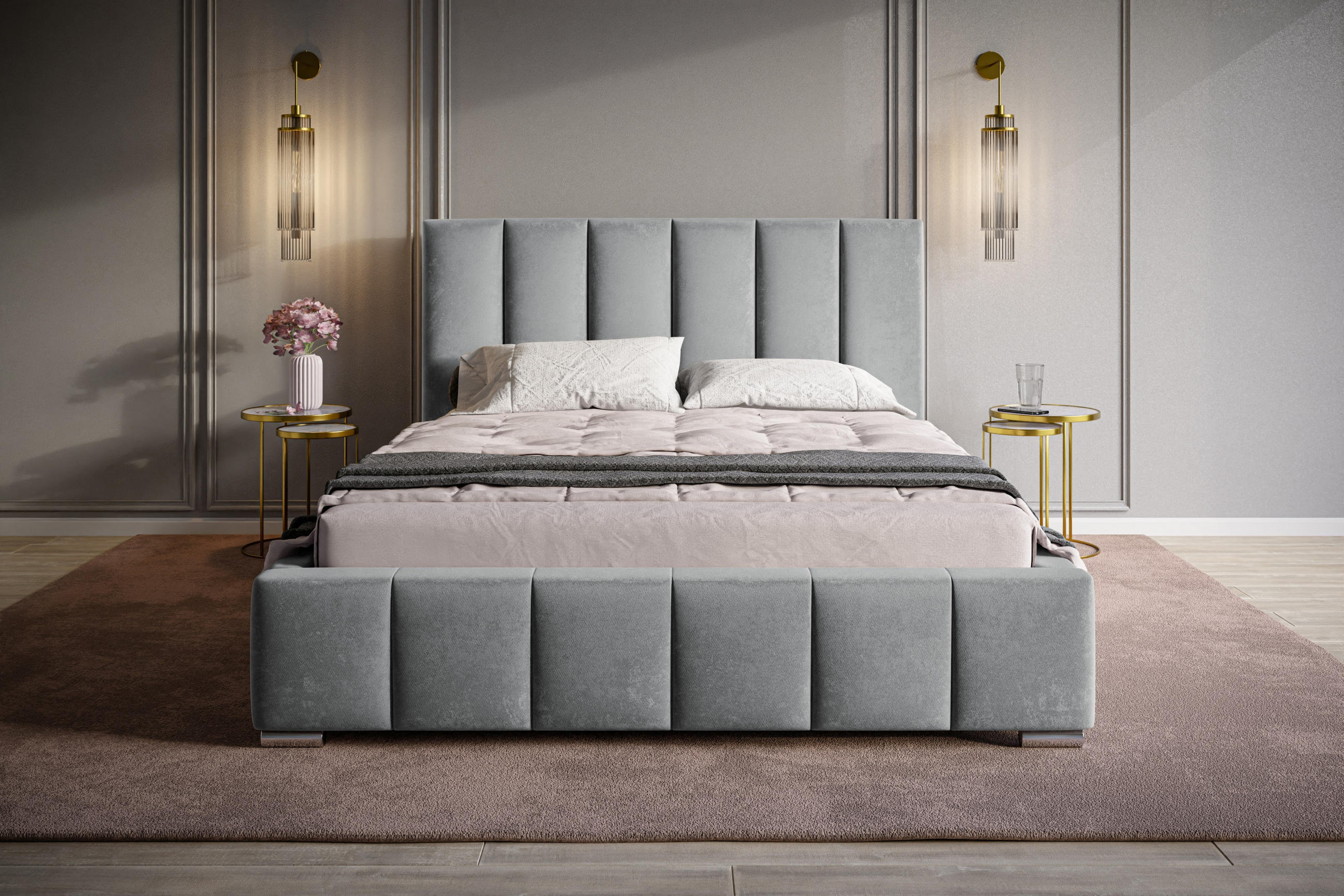 POLSTERBETT Tokio, 120x200 cm, mit Bettkasten und Lattenrost aus Holz, Velourstoff, Farbe: Grau - Grau, Holz/Kunststoff (120/200cm) - Alpi-Möbel