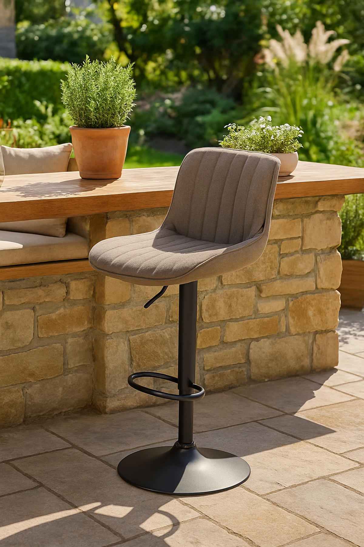 BARHOCKER 2er Set Lentos Stoff schwarz taupe - Taupe/Schwarz, Textil/Metall (50/108/50cm) - TPFLiving