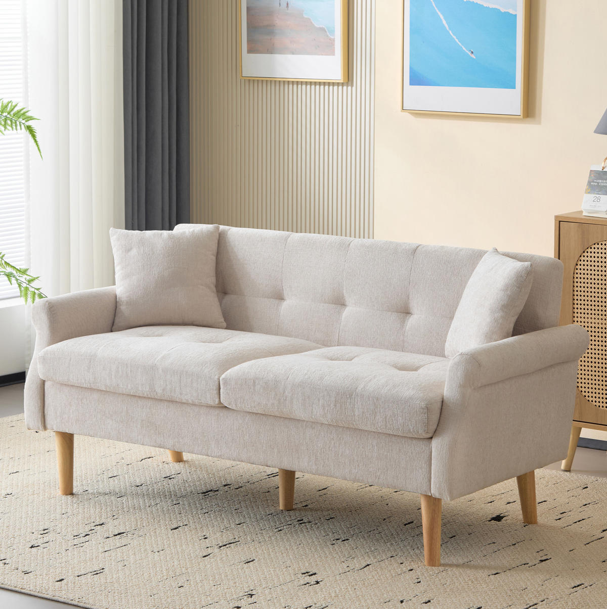 SOFA od ženilije, 162/74/77 cm bež, dvosjed s jastucima - bež, tekstil (77/162/74cm) - BEAOK