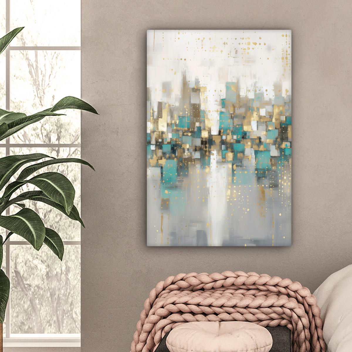 LEINWANDBILD Abstrakt - Blöcke - Gold - Skyline Wanddeko 40x60 cm - Beige, Textil (40/60cm) - MuchoWow