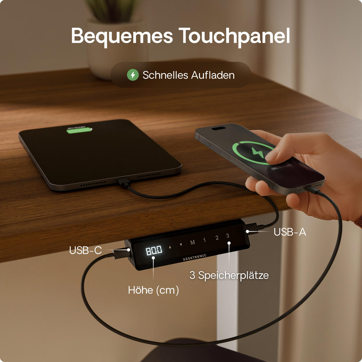 SCHREIBTISCH Elektrisch Höhenverstellbarer HomeOne 140x70cm Grau/Walnuss mit Memory-Funktion, Anti-Kollisions Technologie - Walnussfarben/Grau, Holzwerkstoff (70/140/72cm) - Desktronic