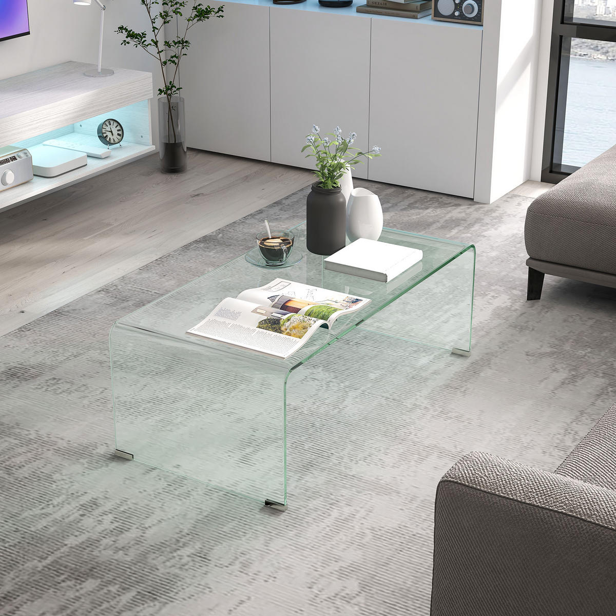 COUCHTISCH Gehärtetes Glas Transparent - Transparent, Glas (100/50/35cm) - HOMCOM