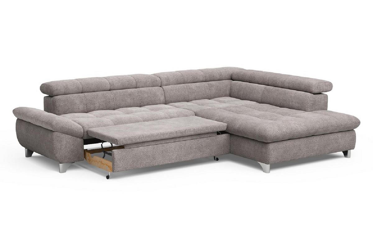 ECKSOFA mit Schlaffunktion und verstellbare Kopflehnen - Taupe/Silberfarben, Textil/Metall (234/312cm) - Cotta