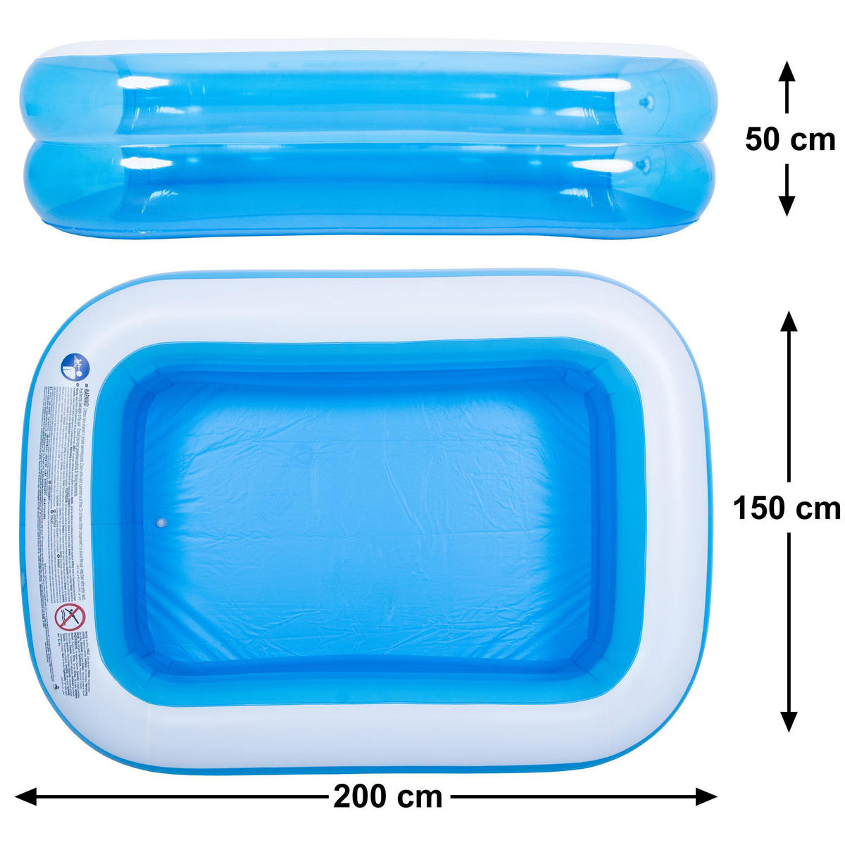 SUNCLUB Planschbecken rechteckig 200 x 150 x 50 cm blau mit 2 Luftringen und Ablaufventil - Blau, Kunststoff (150/200cm) - Avenli