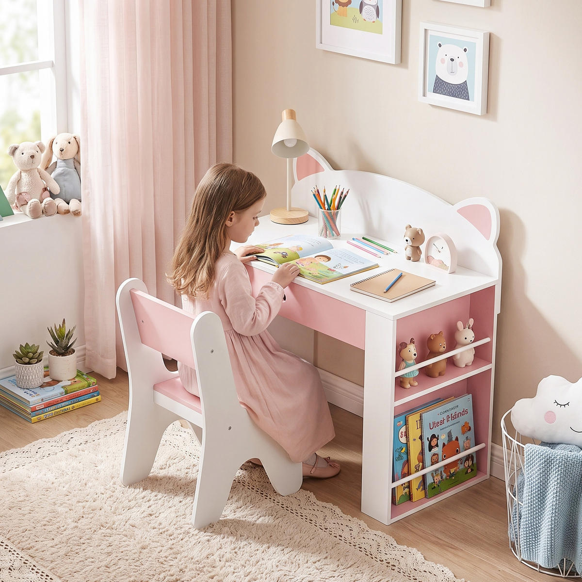 KINDERSITZGRUPPE 2er Set Spanplatte MDF Rosa - Rosa/Weiß, Holzwerkstoff (41.2/74.5/80cm) - AIYAPLAY