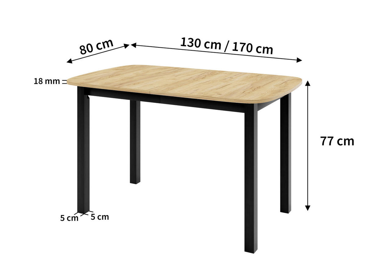 ESSTISCH NICO P Ausziehbar 130 - 170 / 80 x 77 cm - Schwarz/Grau, Holz (130/80/77cm) - MASSENO