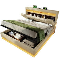 POLSTERBETT 160/200 cm Beige aus Leinen mit Stauraum und LED-Beleuchtung mit Matratze - Beige, Textil (160/200cm) - OKWISH
