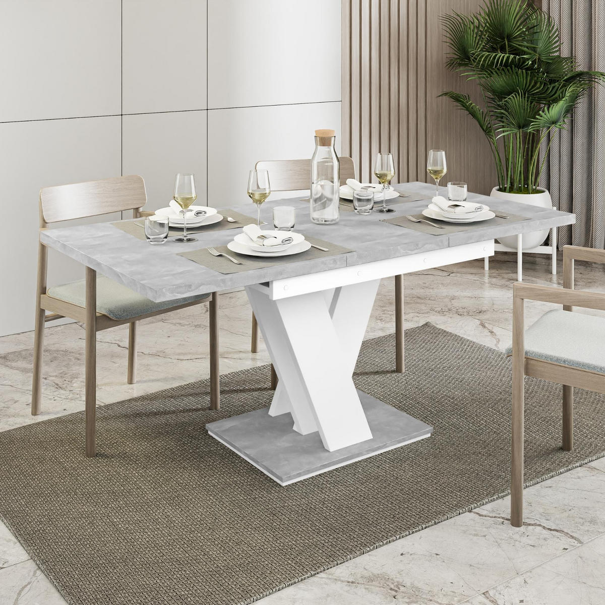 ESSTISCH Grau Betonoptik und Weiß Ausziehbar 120 - 160 cm - Weiß/Grau, Holzwerkstoff (120/80/75cm) - PROSPERO