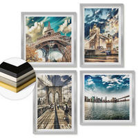 WANDBILDER 4er Set - 50x50 cm & 40x60 cm Silberner Rahmen - Turmbrücken in europäischen Städten - Silberfarben, Kunststoff (50/50cm) - ArtPrintCave