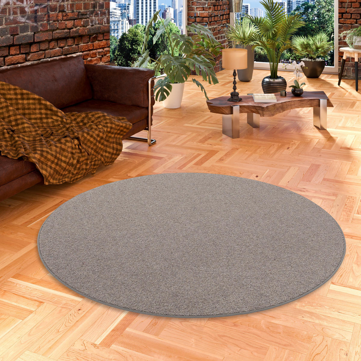 NATUR TEPPICH WOLLE BERBER RUND - Anthrazit, Textil (133/133cm) - Snapstyle