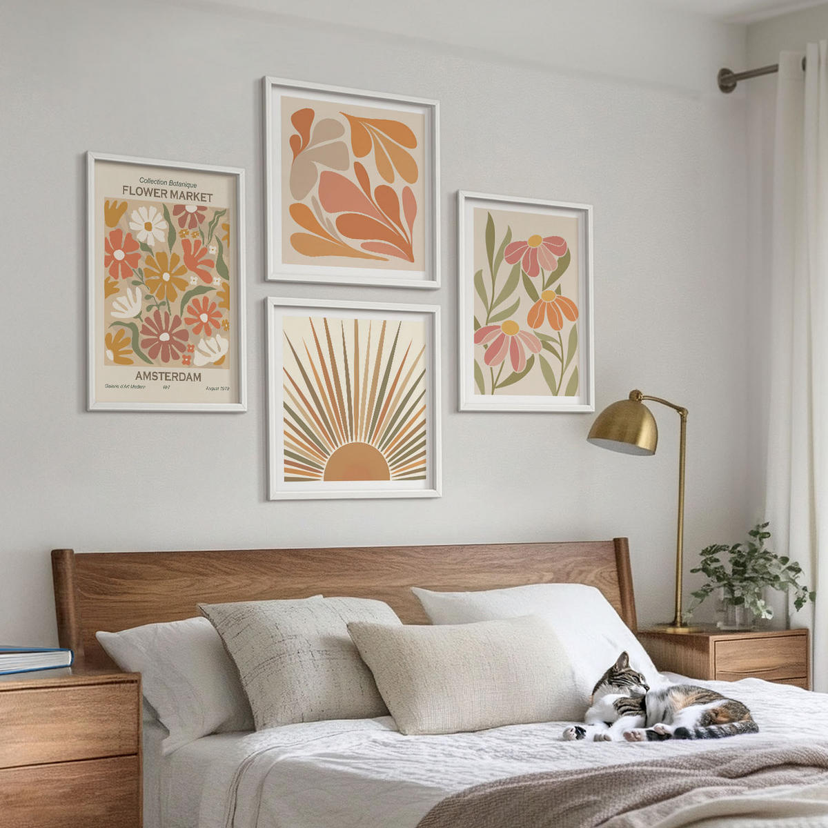 BILDER SET 4er Set - 50x50 cm & 40x60 cm Weißer Rahmen - Pastellfarbene Sonnenblumen - Weiß, Kunststoff (50/50cm) - TULUP