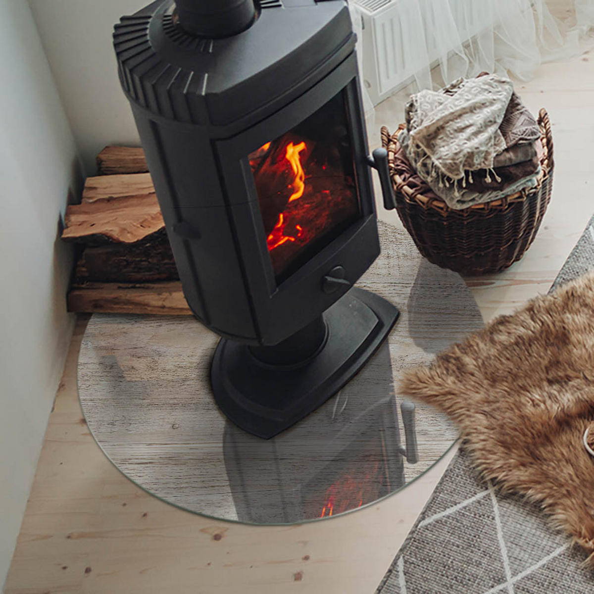 GLASPLATTE für Kamin Ø 70 cm - Beige, Glas (70/70/0.4cm) - TULUP