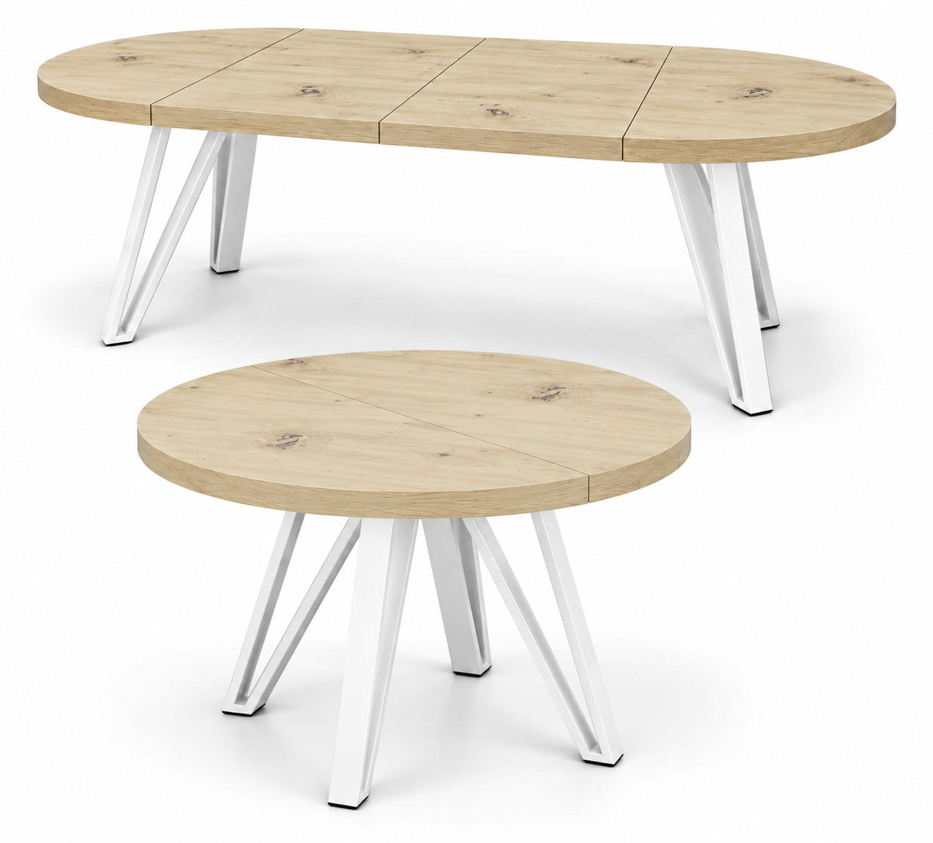 ESSTISCH rund ausziehbar 90/190/76 cm, Eiche Artisan, 54 cm Tischplatte + Industrial-Metallgestell Weiß - Weiß/Eiche Artisan, Holzwerkstoff/Metall (90/190/76cm) - Damale Möbel