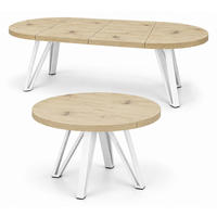 ESSTISCH rund ausziehbar 110/210/76 cm, Eiche Artisan, 54 cm Tischplatte + Industrial Metallgestell Weiß - Weiß/Eiche Artisan, Holzwerkstoff/Metall (110/210/76cm) - Damale Möbel