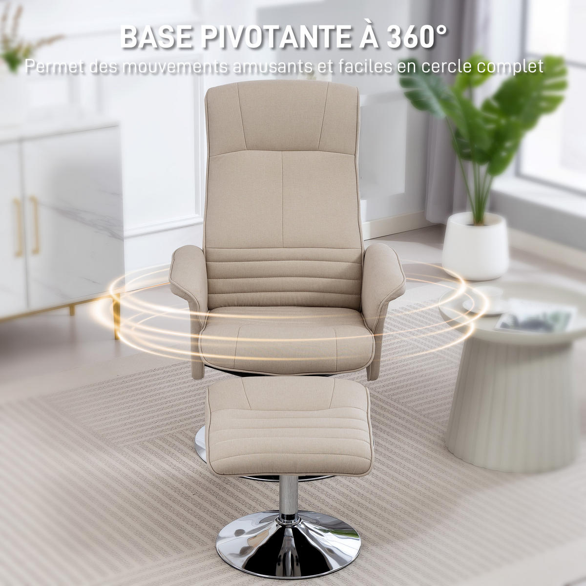 RELAXSESSEL DE-17420 135° neigbar, 360° drehbar mit Fußstütze Beige - Beige, Metall (71/104/69cm) - ComfortXL