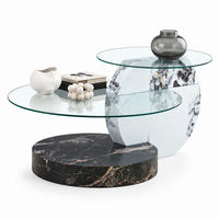 COUCHTISCH aus MDF 90x70x44 cm und Sicherheitsglas Weiß/Schwarz in Marmoroptik mit zwei Ablageebenen - Weiß, Holzwerkstoff (90/70/44cm) - IVMEU