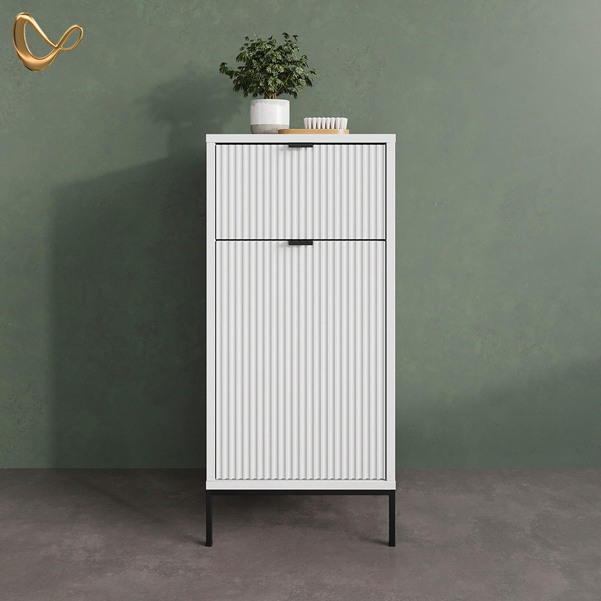 BADSCHRANK ATERNO Weiß 40 x 87 cm mit Tür und Schublade - Weiß, Holzwerkstoff (40/87/35cm) - Livinity®