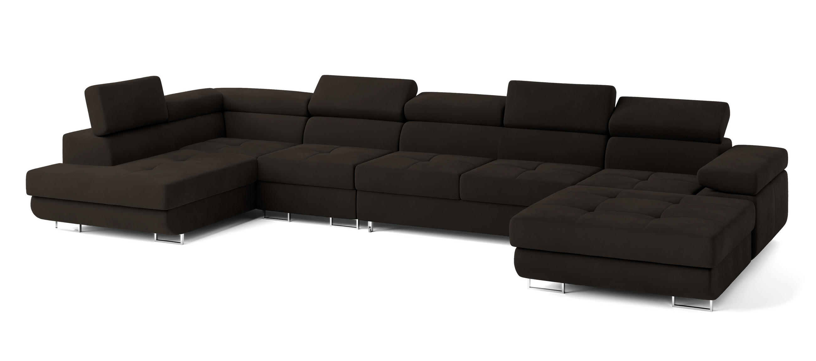 WOHNLANDSCHAFT VELORA L-S Braun Velours-Stoff mit Schlaffunktion - Braun, Holz (419/90/202cm) - MASSENO