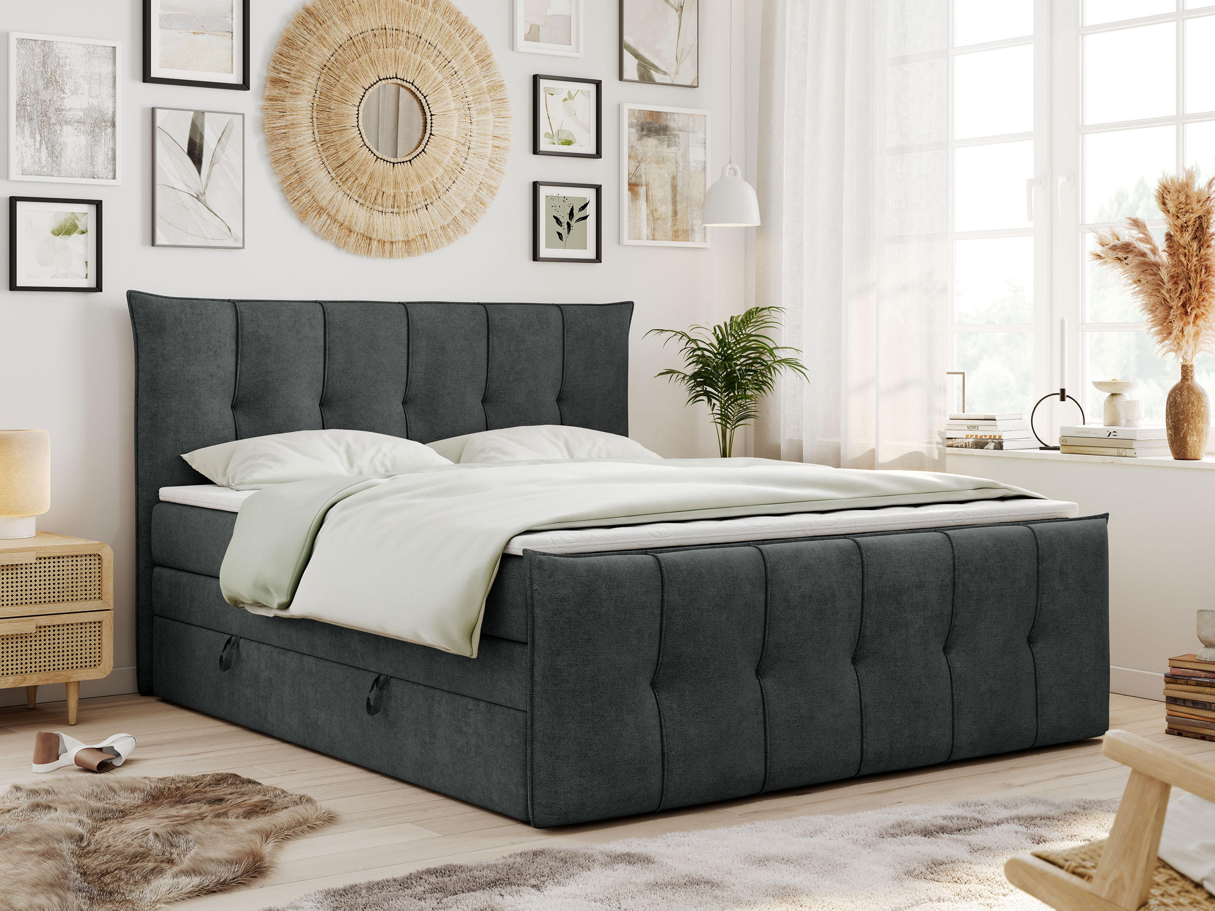 BOXSPRINGBETT PREMIUM 11 KING 140/200 Dunkelgrau Struktur - H4 - Dunkelgrau, Holz/Textil (140/200cm) - MKS