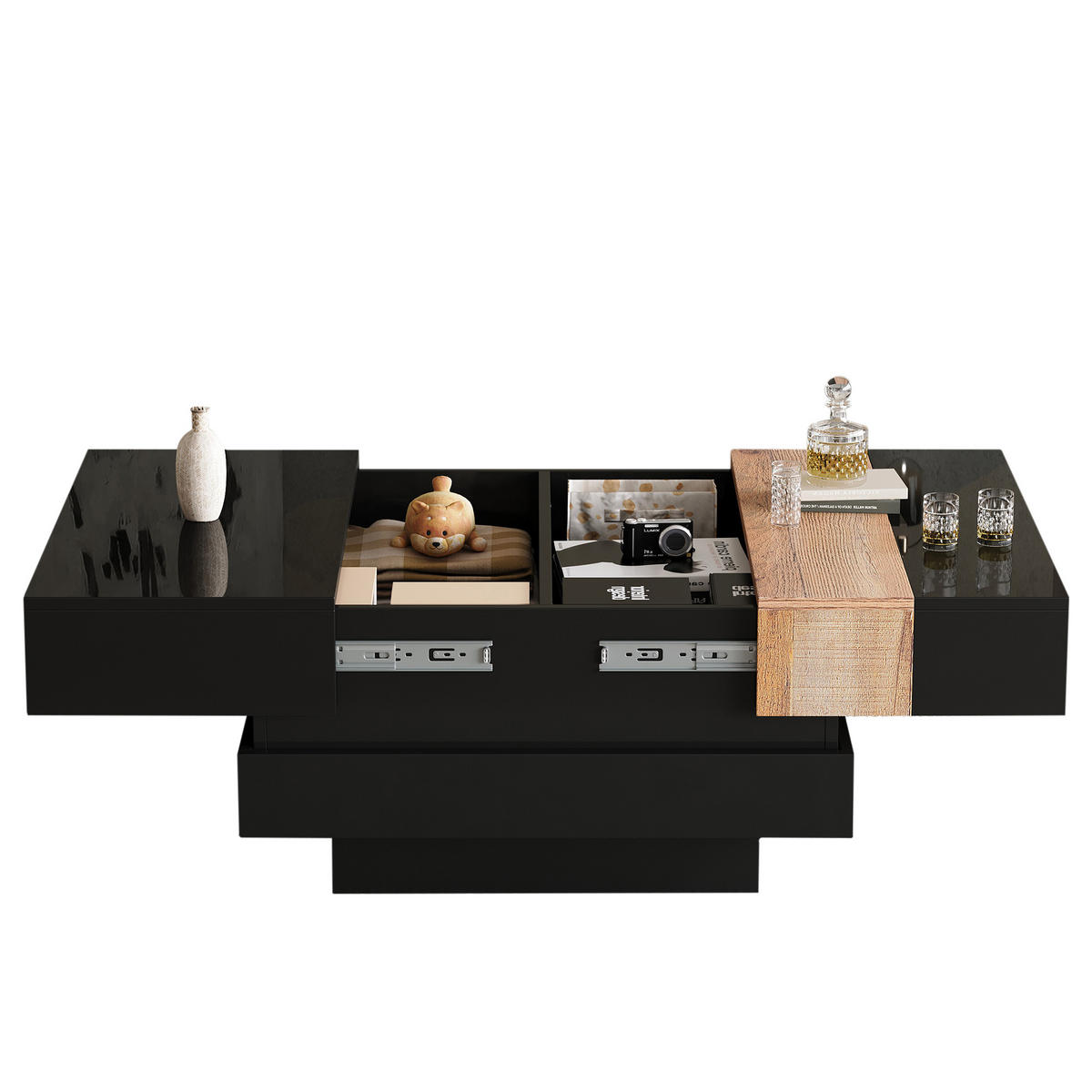 COUCHTISCH DE-182 Ausziehbar Schwarz - Schwarz, Holzwerkstoff (70/70/39cm) - ComfortXL