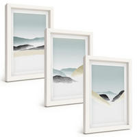 BILDER SET 3er Set - 20x30 cm Weißer Rahmen - Minimalistische Pastellberge - Weiß, Kunststoff (20/30cm) - TULUP